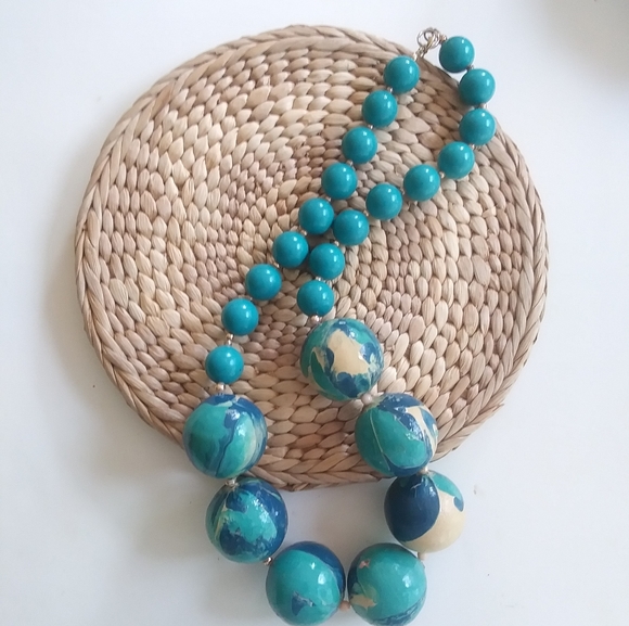 Vintage Beaded Statement Necklace, Teal - Picture 1 of 6